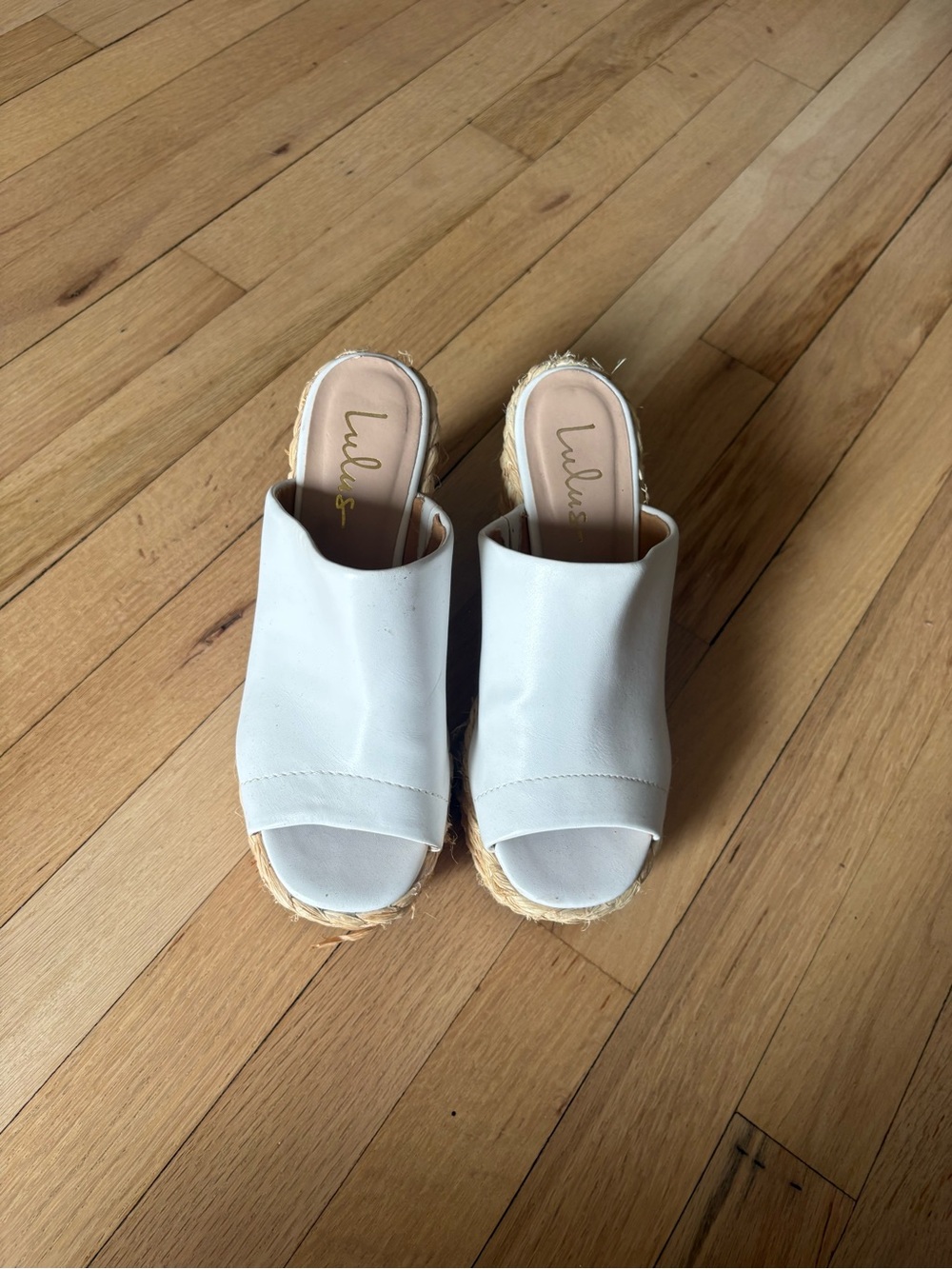 Lulu's White Leather Espadrille Platform Mules - Picture 3 of 5